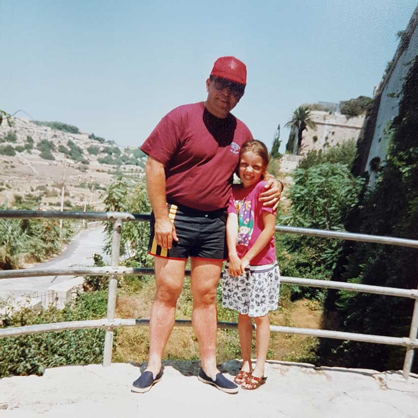 Abigail and her father in Mdina, 1993